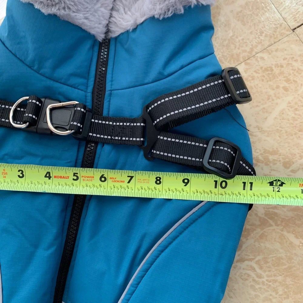 Queenmore Large Fleece Dog Coat Winter Harness 2 In 1 Teal Fleece Lined Puffer